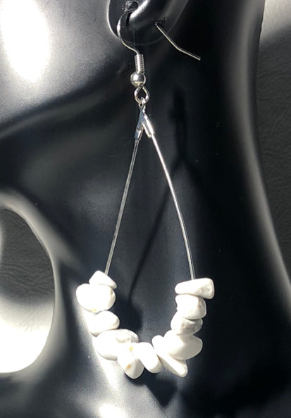 White Howlite Gemstone Chip Drop Earrings