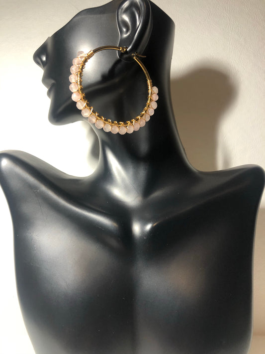 Rose Quartz Beaded Hoop Earrings