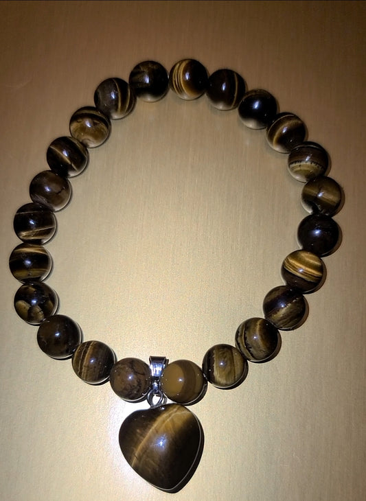 Tigers Eye VDAY Heart Bracelet