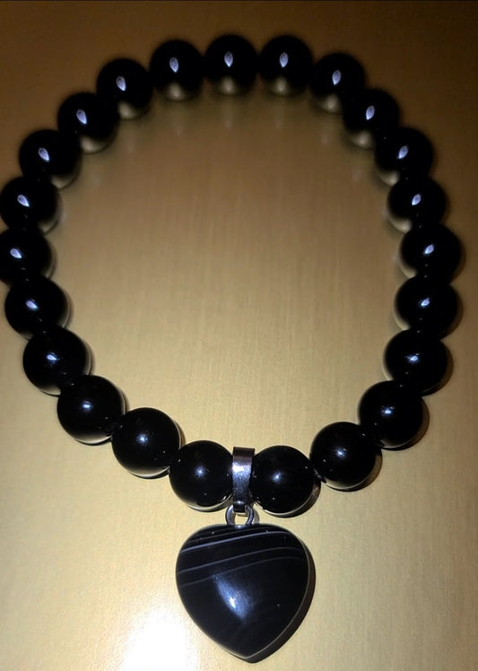 Black Agate VDAY Heart Bracelet