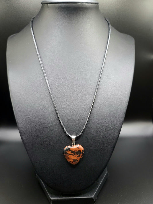 Mahogany Obsidian Heart Cord Necklace