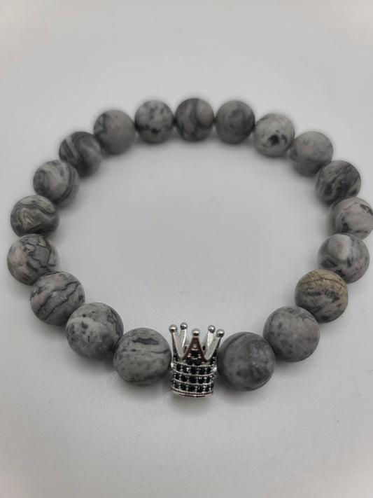 Grey Map Jasper Crown Men's Bracelet