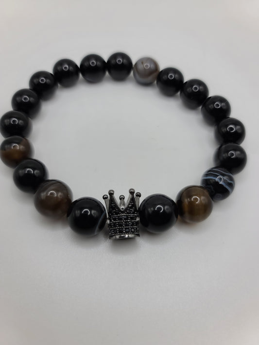 Black Agate Crown Men's Bracelet