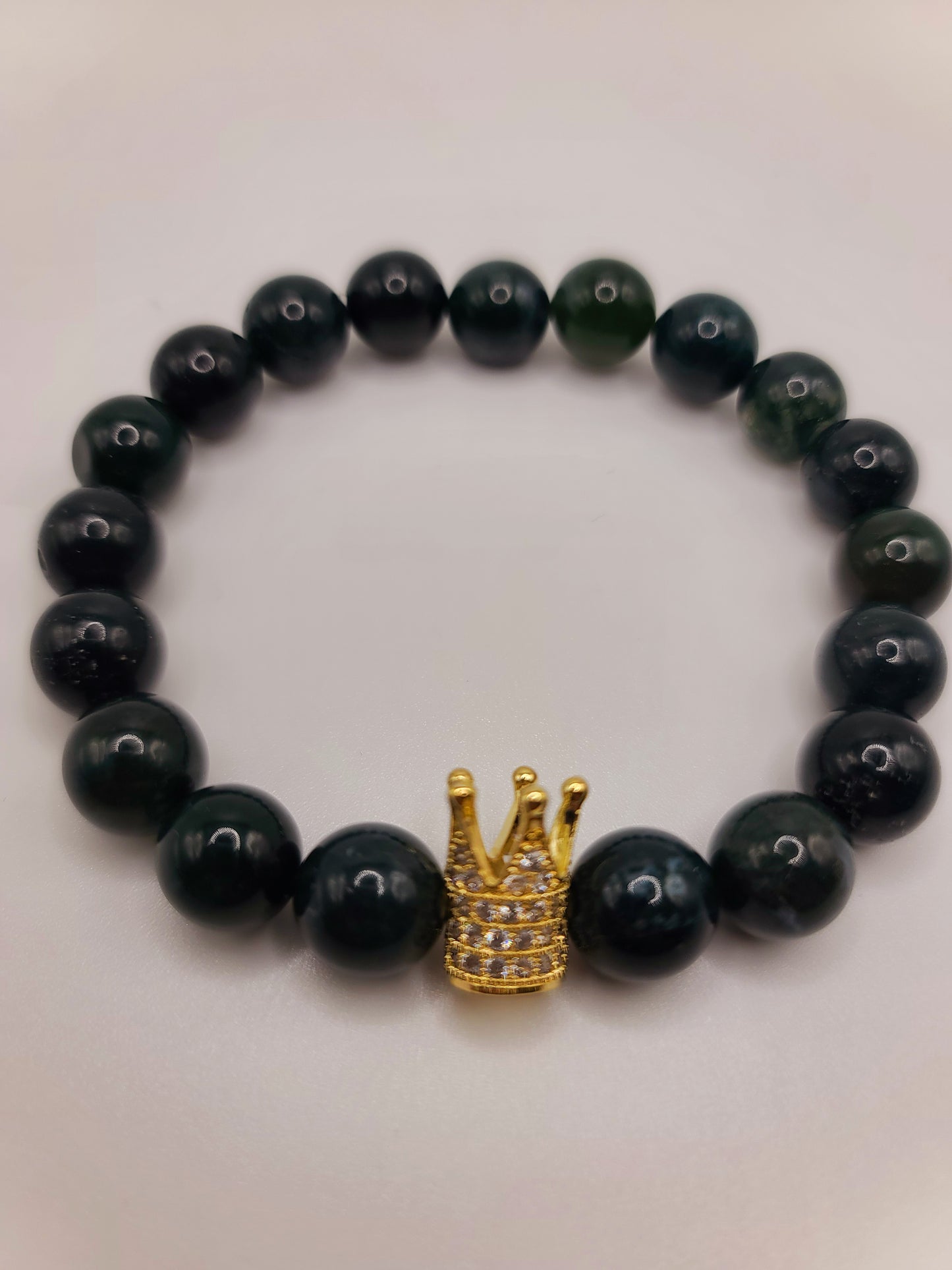 Moss Agate Crown Men's Bracelet