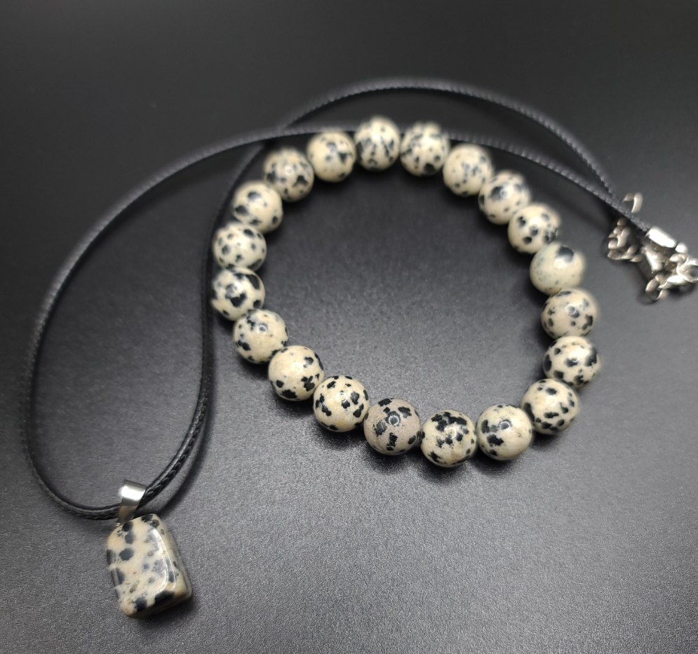 Dalmatian Jasper Bracelet and Necklace Set