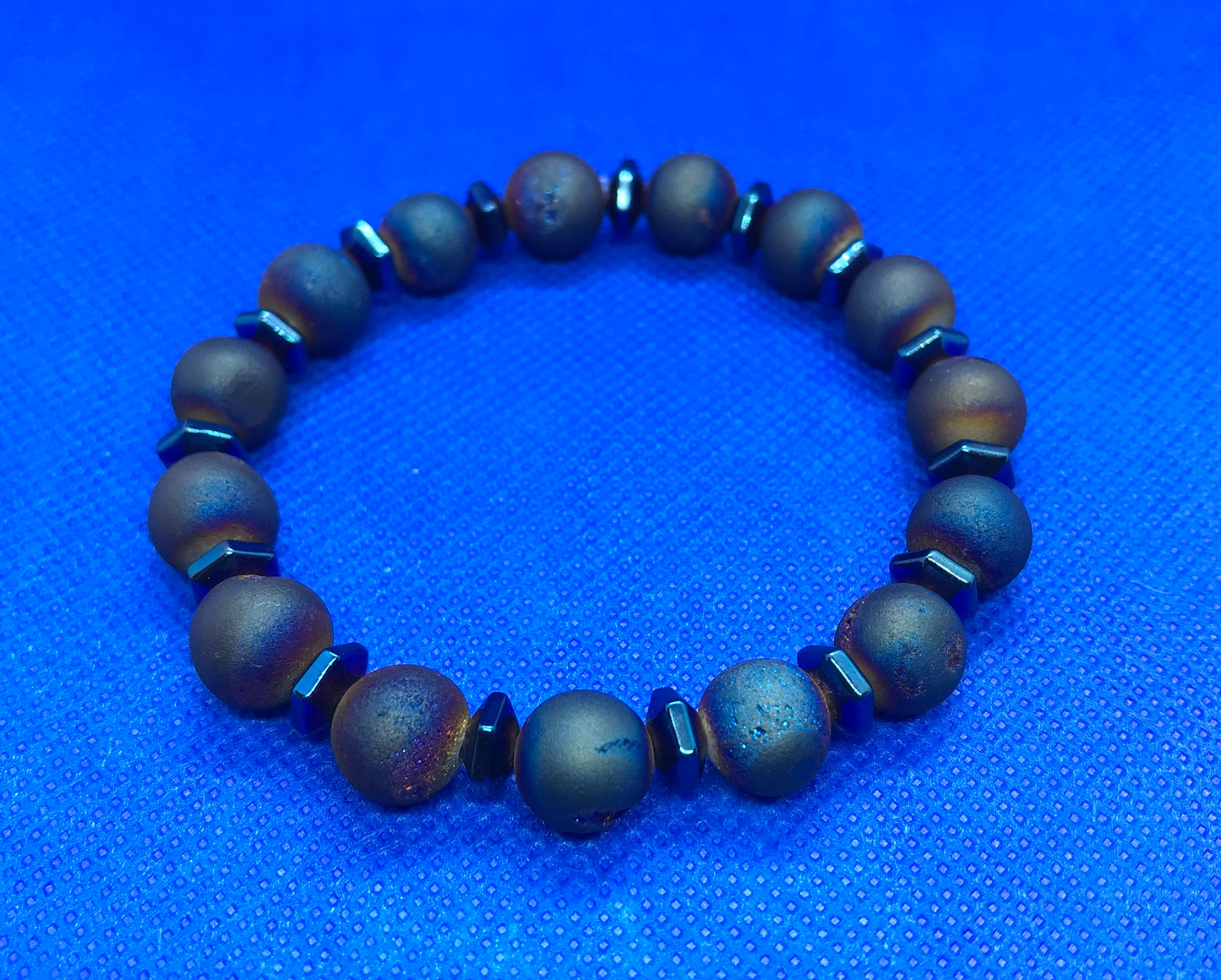 Druzy Agate and Blue Hematite Men’s Bracelet