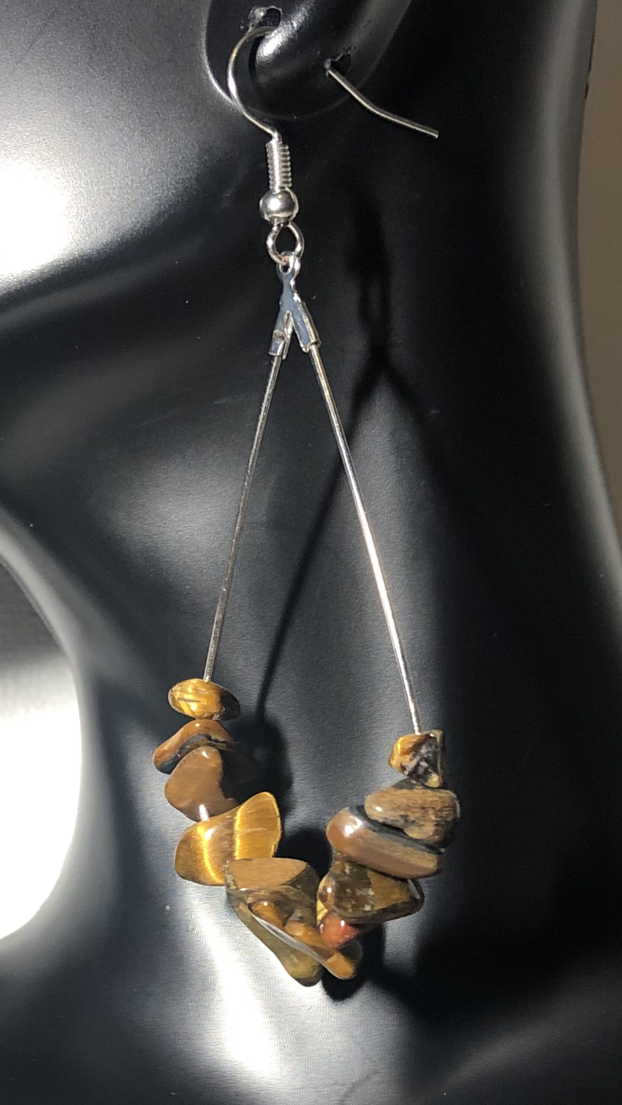 Tigers Eye Gemstone Chip Drop Earrings