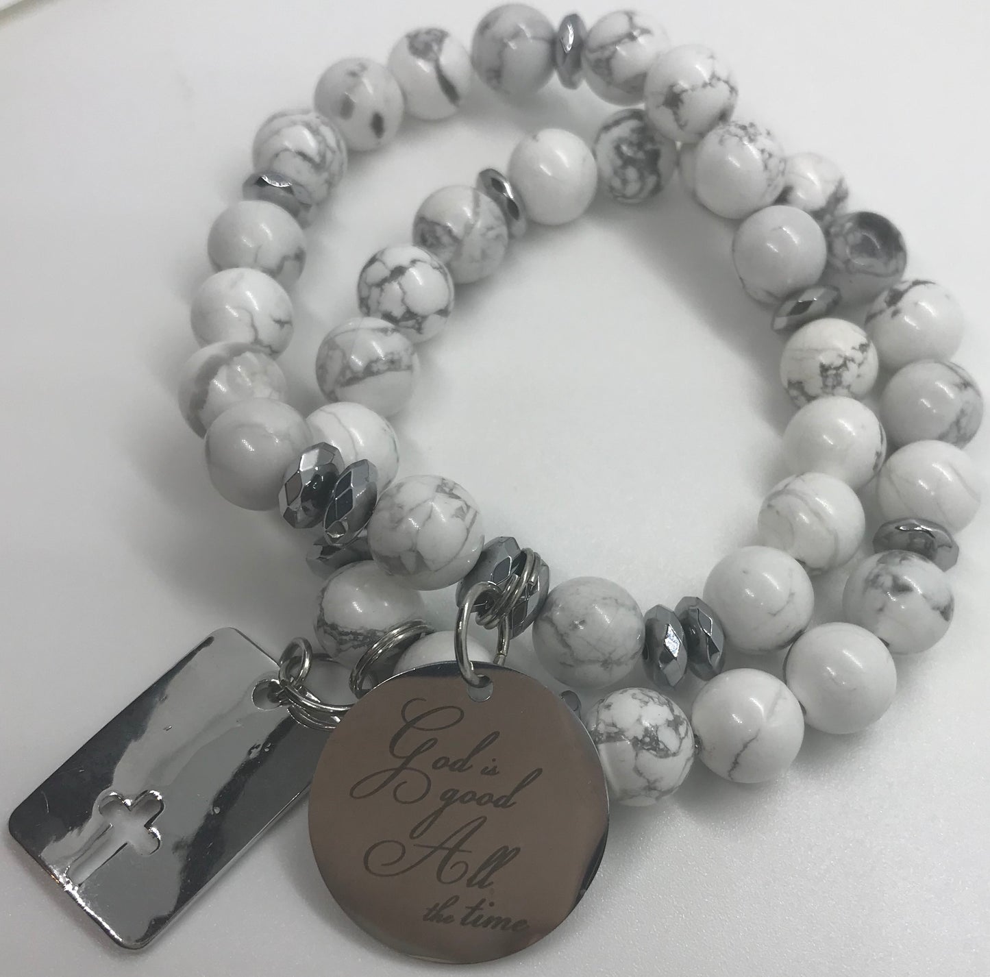 White Howlite “GOD is Good” Spiritual Stack