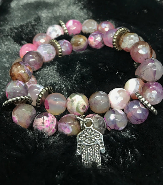 Pink Multi Agate Faceted Stack