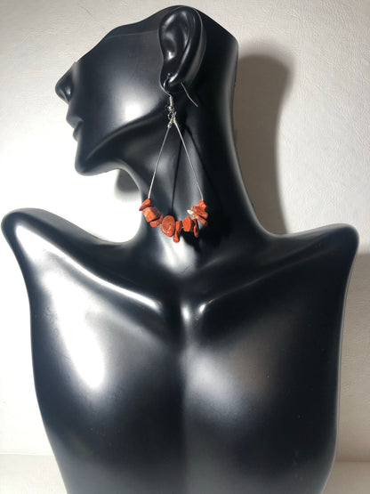 Red Jasper Gemstone Chip Drop Earrings