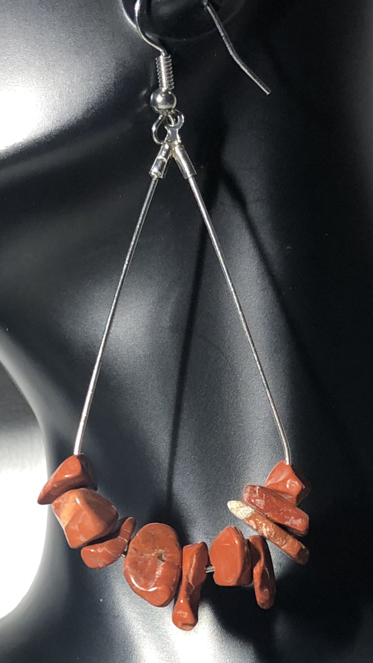 Red Jasper Gemstone Chip Drop Earrings