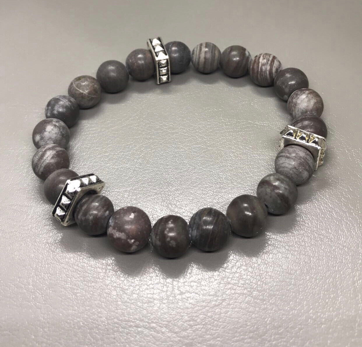 Grey Picture Jasper Men’s/Unisex Bracelet