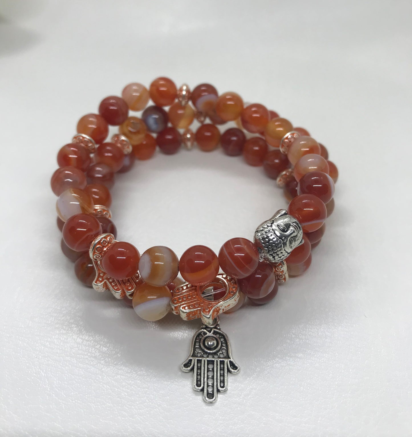 Rustic Orange Agate Buddha Hamsa Spiritual Stack