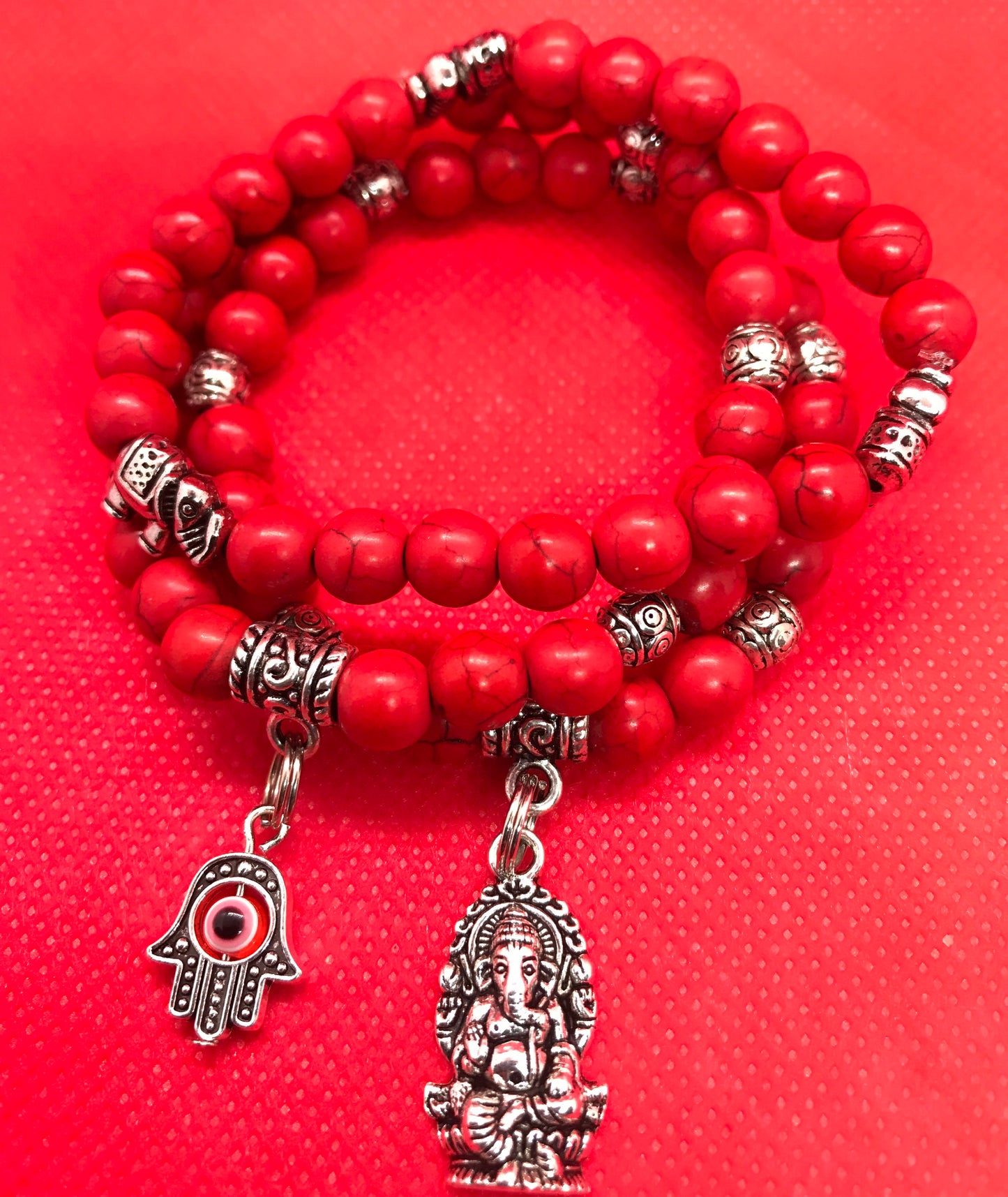 Red Howlite Ganesha Hamsa Spiritual Stack