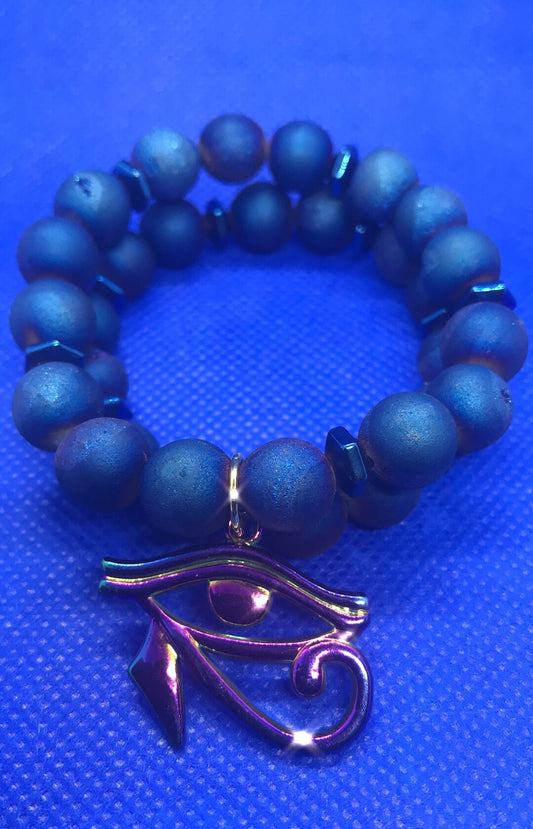 Blue Druzy Agate & Blue Hematite Stack