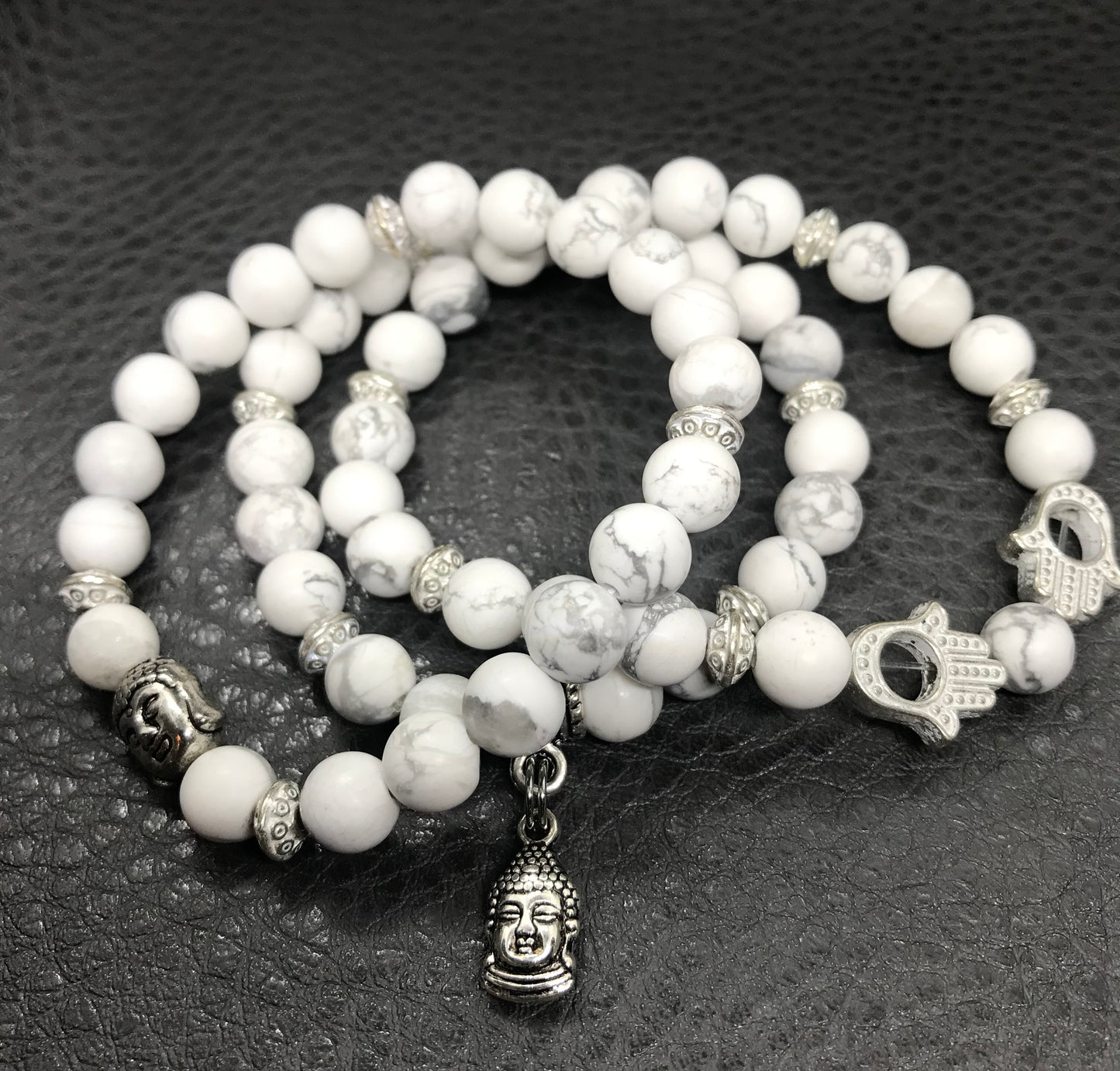 White Howlite Buddha Hamsa Spiritual Stack