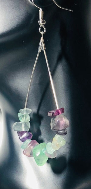 Fluorite Gemstone Chip Drop Earrings