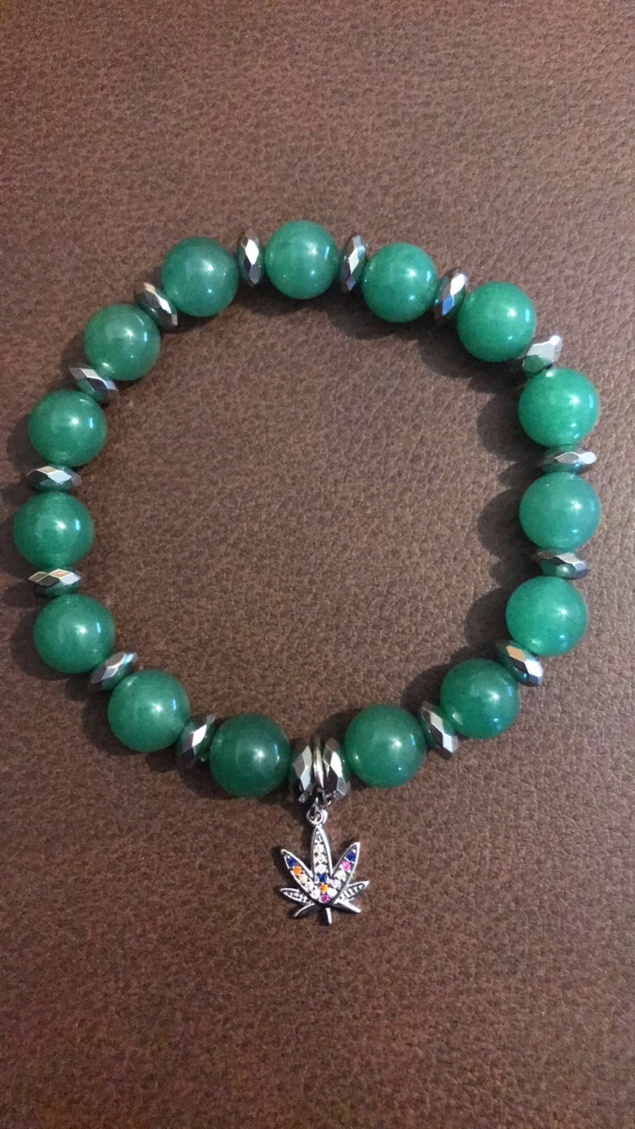 MaryJane Inspired Bracelet - Green Aventurine - Silver Charm