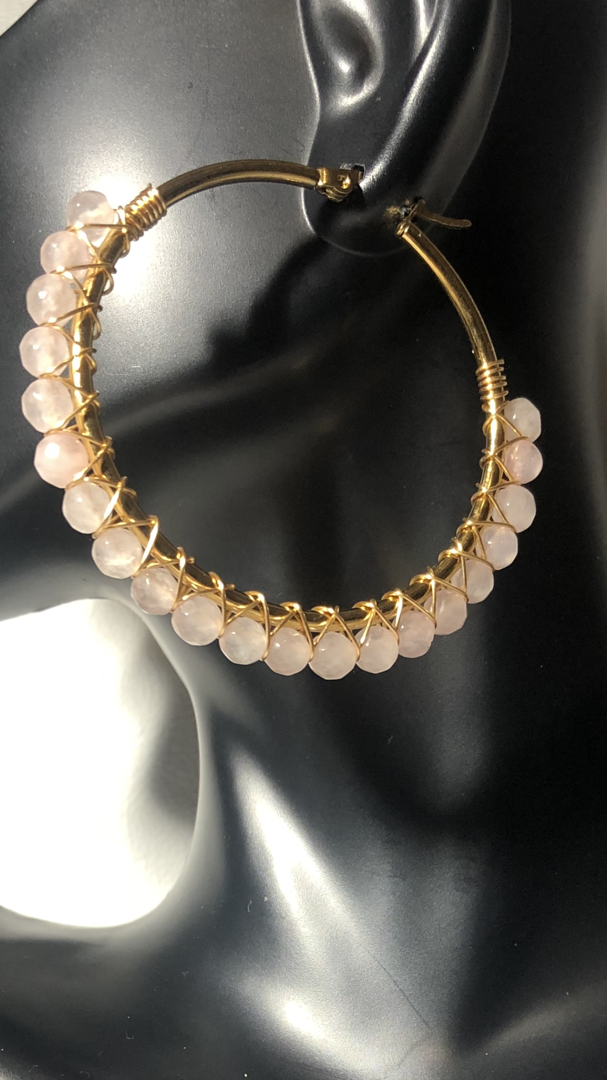 Rose Quartz Beaded Hoop Earrings