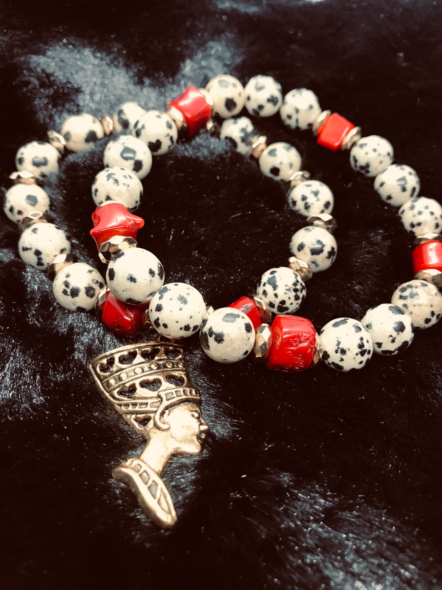 Dalmatian Jasper & Red Coral Queen Stack