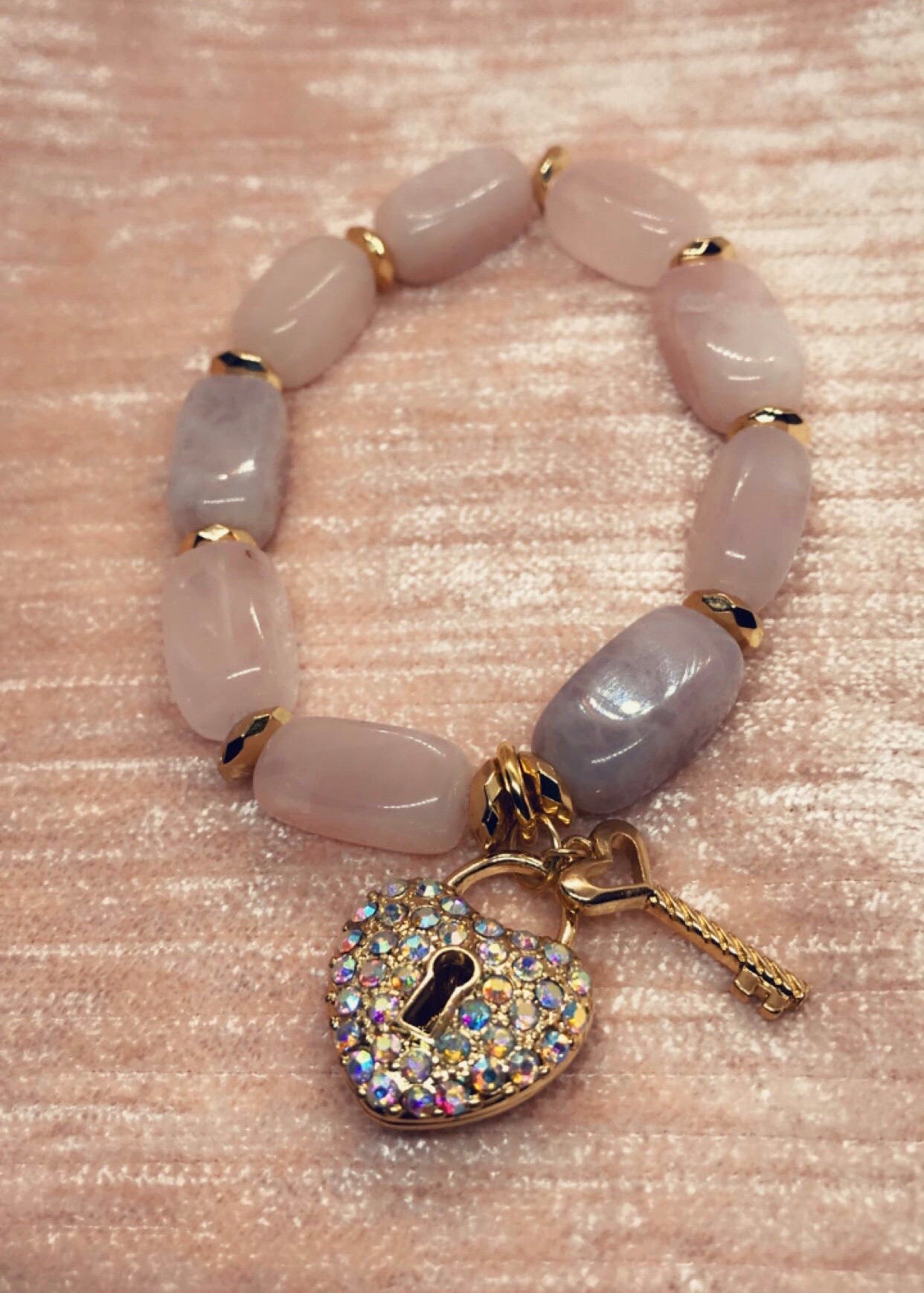 Rose Quartz Nugget Love Locket Bracelet