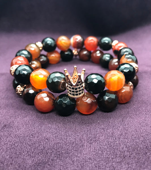 Black & Orange Faceted Agate Stack