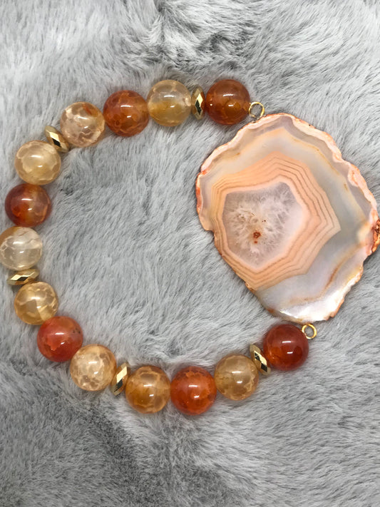 Orange Fire Agate Slice Bracelet