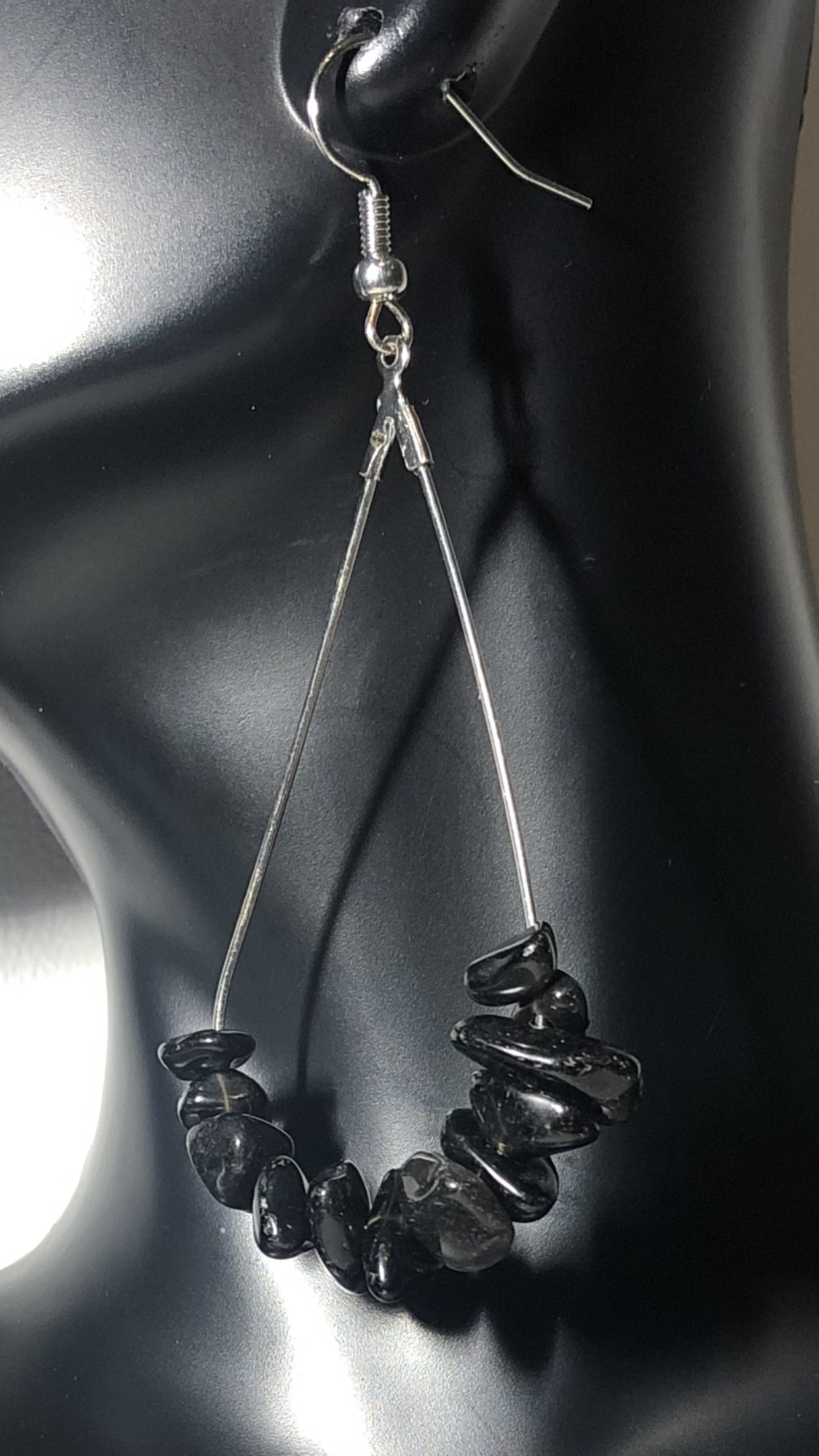 Black Obsidian Gemstone Chip Drop Earrings