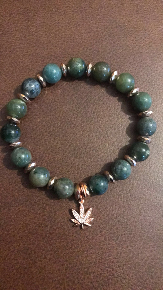 MaryJane Inspired Bracelet - Moss Agate - Rose Gold Charm