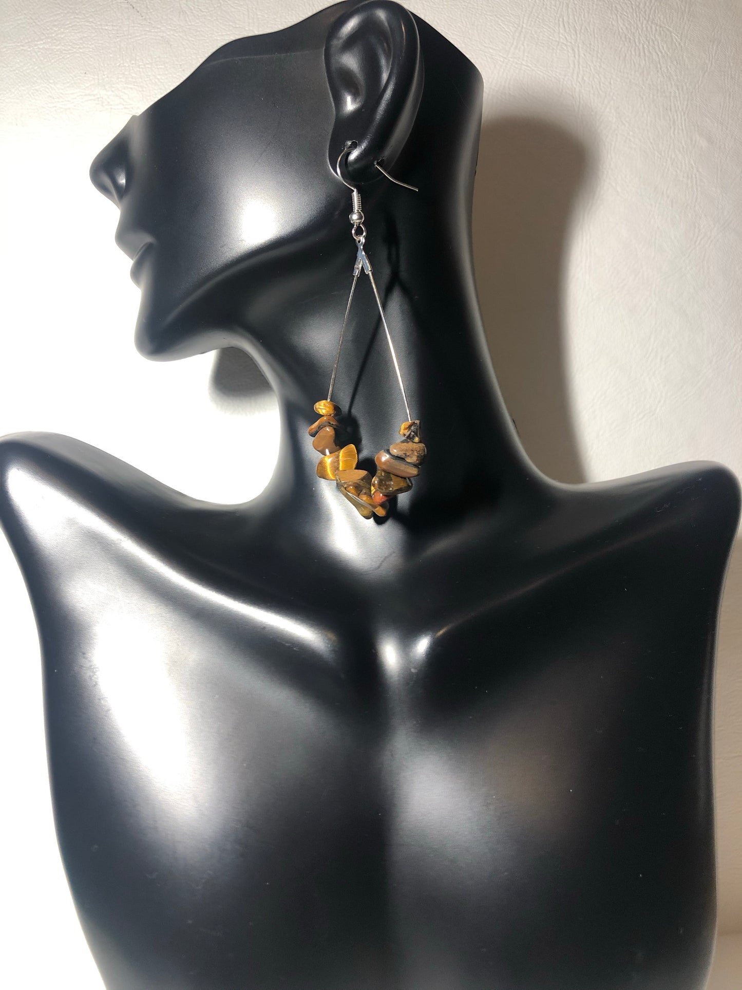 Tigers Eye Gemstone Chip Drop Earrings