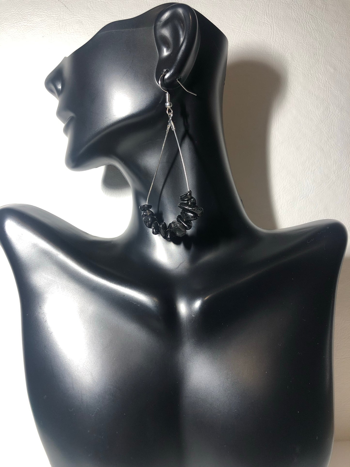 Black Obsidian Gemstone Chip Drop Earrings