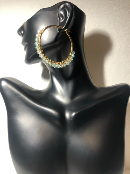 Apatite Beaded Hoop Earrings